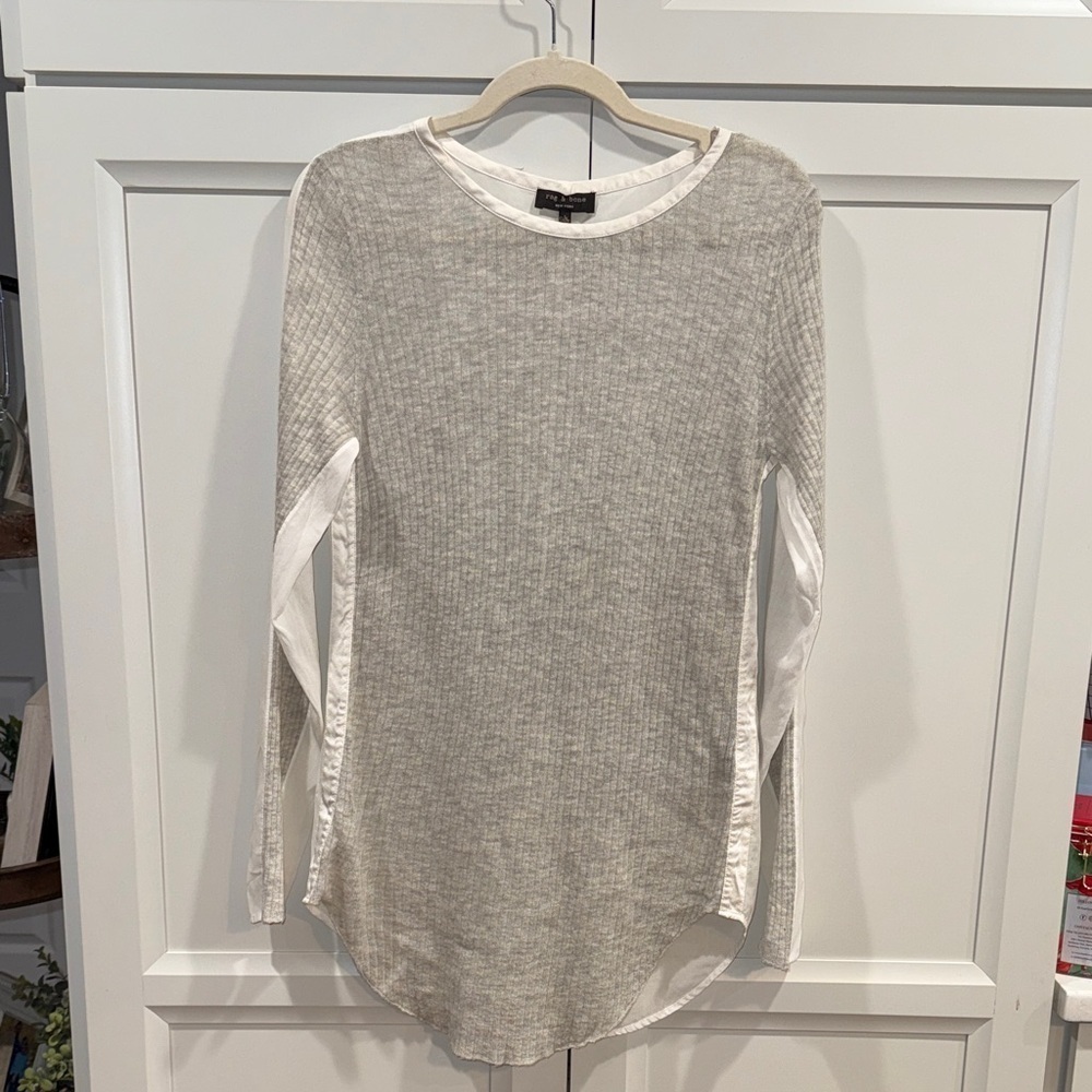 Rag&Bone Wool Silk Blended White Ribbed Long Sleeve Women’s Sweater shirt Size S